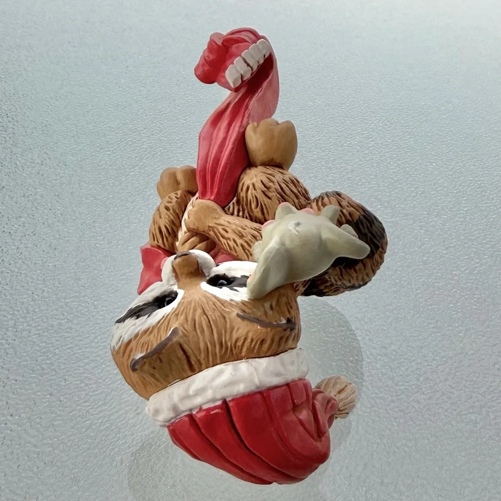 Hallmark Raccoon Christmas Stocking Hanger Vintage 1982
